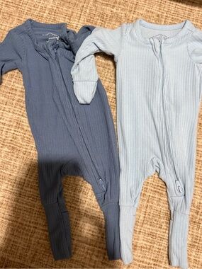 Carter's Ribbed Zip-Front One-Piece Bodysuits - Dark Blue & Light Blue
